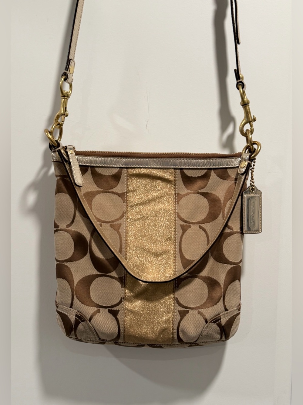 Vintage Y2K Coach Parker Signature Canvas Gold Stripe Crossbody Bag #13278